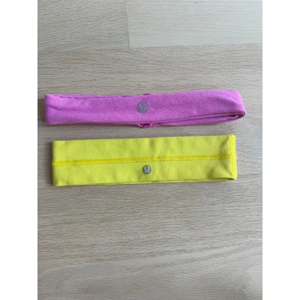 Bundle: 2 Lululemon Fly Away Tamer Headband Set Yellow Pink Yoga Running